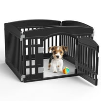 CONCETTA 24" Lightweight Portable Dog Playpen - 4-Panel Indoor Pen with Door, Customizable, Black