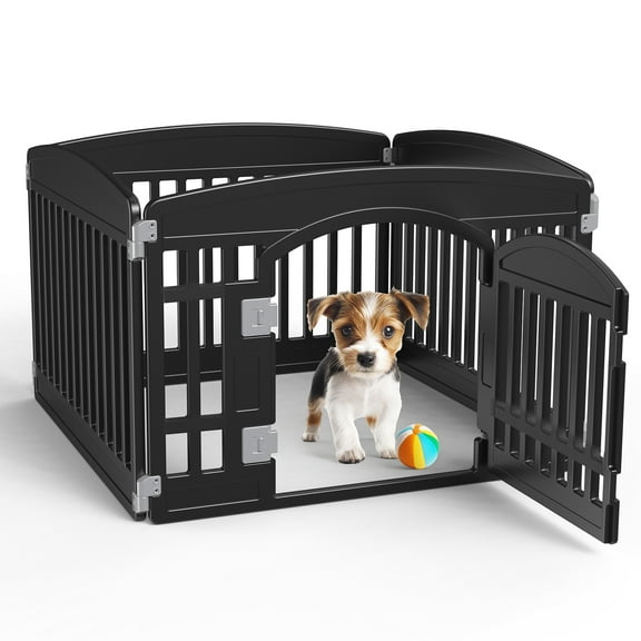 CONCETTA 24" Lightweight Portable Dog Playpen - 4-Panel Indoor Pen with Door, Customizable, Black