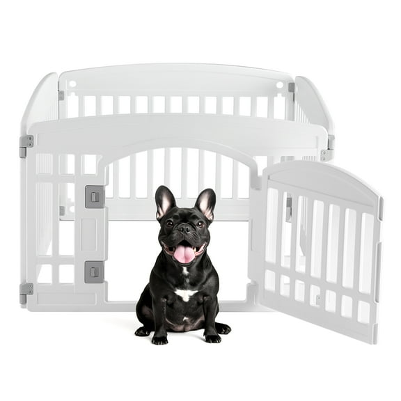 CONCETTA 24" Lightweight Portable Dog Playpen - 4-Panel Indoor Pen with Door, Customizable, White