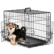 CONCETTA 24 inch Double-Door Folding Dog Crate, Portable Small Cage with Leak-Proof Pan Tray