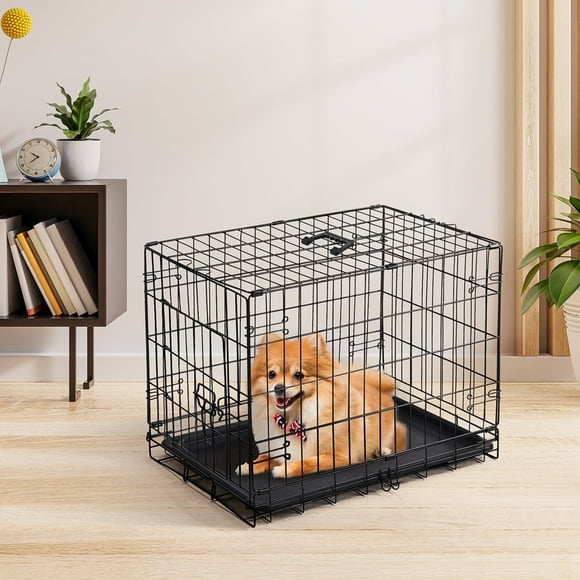 CONCETTA 24 inch Single-Door Folding Dog Crate, Portable Small Cage with Leak-Proof Pan Tray