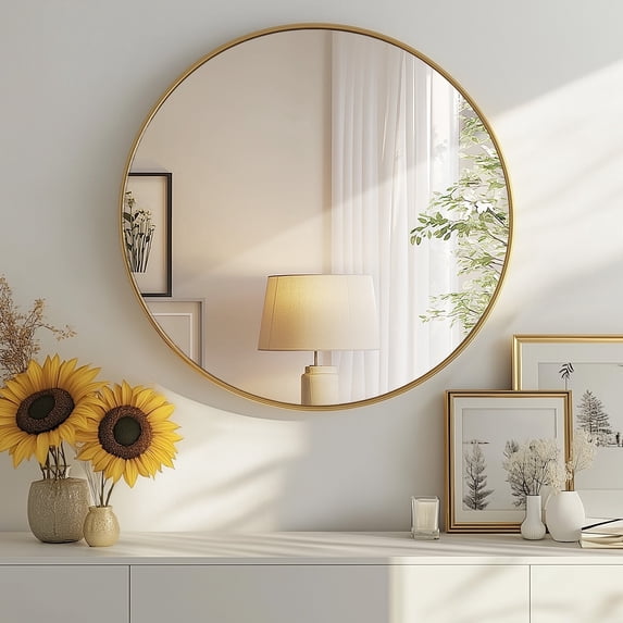 CONCETTA 28-Inch Round Wall-Mounted Mirror, Made Of High-Quality Aluminum, With a Clear And Bright Mirror Surface, Equipped With a Convenient Hook,Gold, Gift for Mother's Day