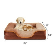 CONCETTA 28"x23" Orthopedic Dog Bed, Medium Pet Sofa Bed with Egg Crate Foam Support, Machine Washable Cover, Brown
