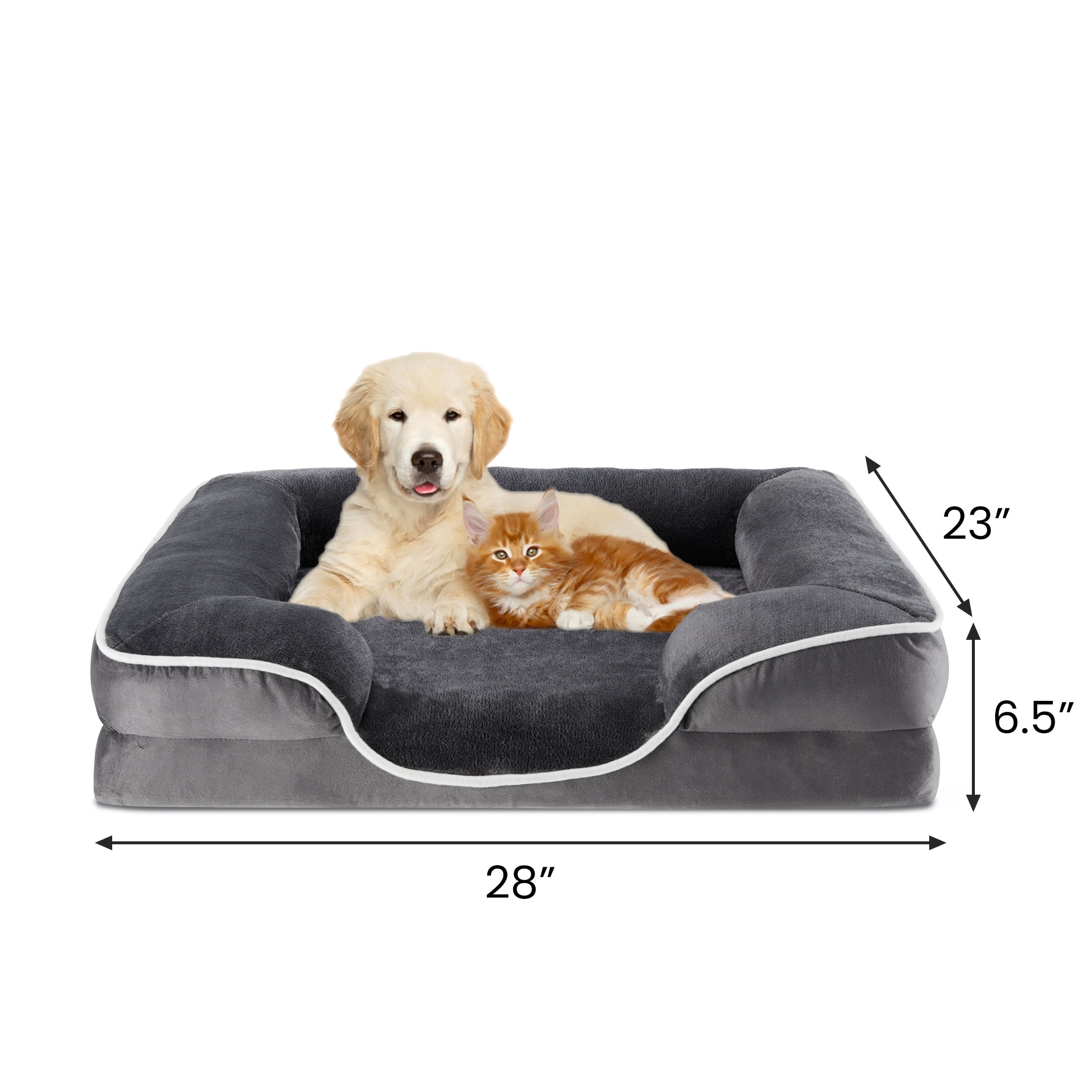 CONCETTA 28"x23" Orthopedic Dog Bed, Medium Pet Sofa Bed with Egg Crate Foam Support, Machine Washable Cover, Gray