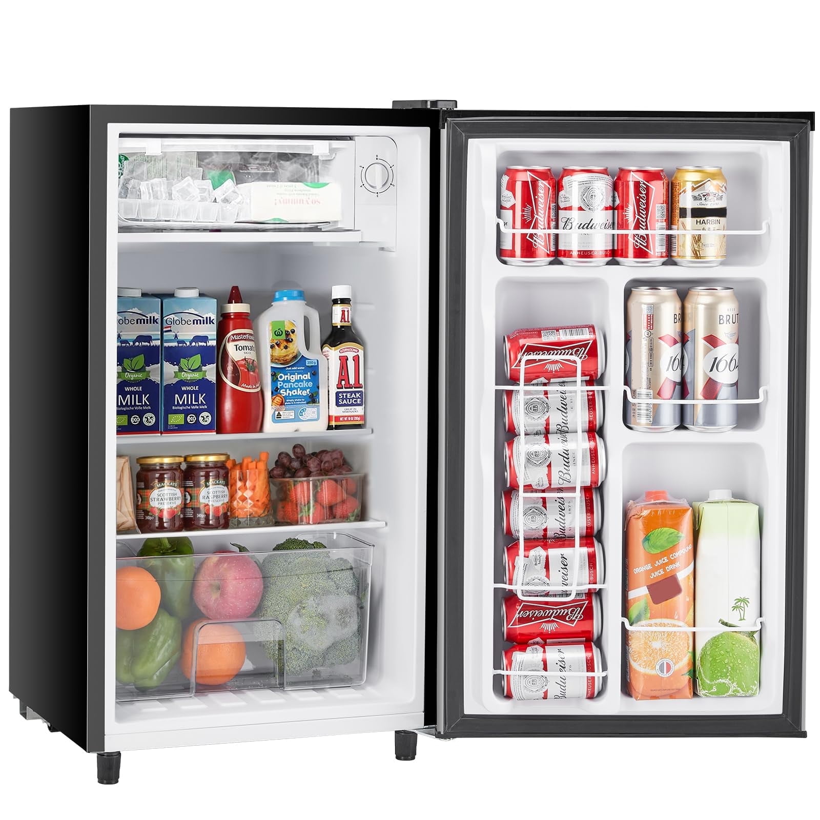 CONCETTA 3.2 cu. ft. Small Refrigerator with Freezer, Compact Single Door Adjustable Thermostat, Low Noise, for Dorms, Offices, 17.7 in. deep x 17.7 in. Wide x 31.5 in. high, Silver