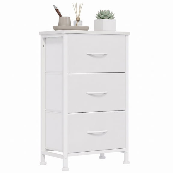 CONCETTA 3-Drawer Fabric Storage Dresser, Multipurpose Storage Chest with Steel Frame and Wooden Top, Space Saving Organizer for Bedroom, Closet, Home Office, White