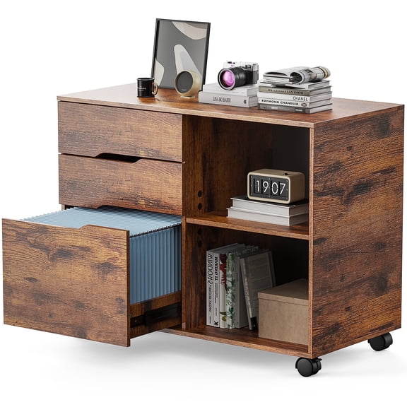 CONCETTA 3 Drawer Mobile File Cabinet with Lock, Under Desk File Storage for Home Office, Rust