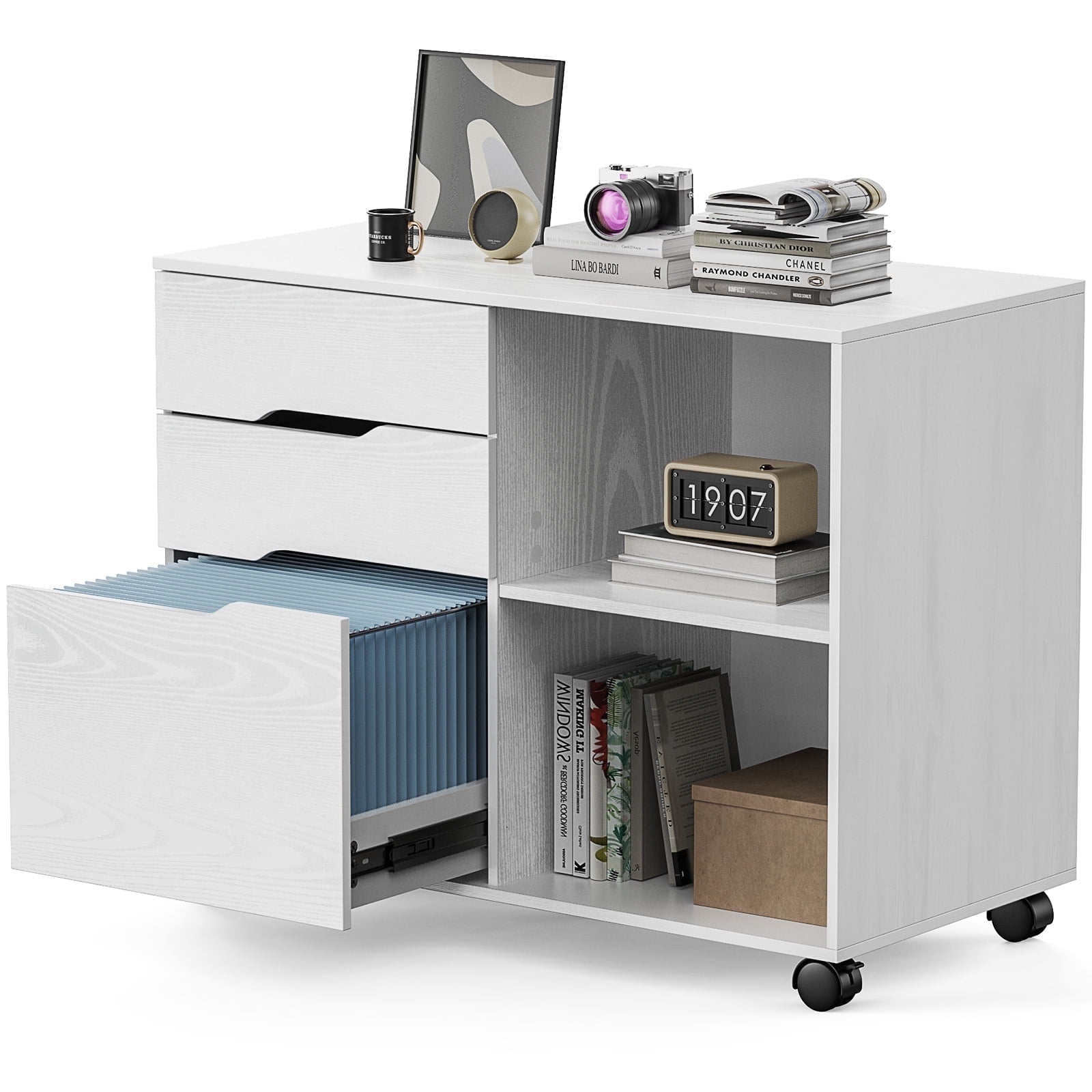 CONCETTA 3 Drawer Mobile File Cabinet with Lock, Under Desk File Storage for Letter/Legal/A4, Home Office, White