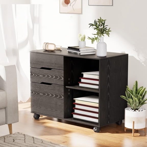 CONCETTA 3 Drawer Rolling File Cabinet with Lock, Under Desk Filing Cabinet for Letter/Legal/A4 Files, Home Office, Black