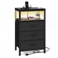 thumbnail image 1 of CONCETTA 3 Fabric Drawers Nightstand with Charging Station, USB/Type-C Ports, Adjustable Feet, Bedroom, Black, 1 of 8
