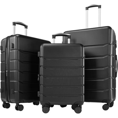 CONCETTA 3 Pcs ABS Hardside Luggage Sets, Lightweight Expandable Hard Shell Rolling Suitcase TSA Lock Spinner Wheel Suit Cases, Black