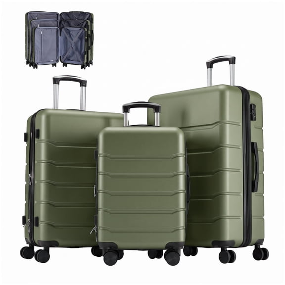 CONCETTA 3 Pcs ABS Hardside Luggage Sets, Lightweight Expandable Hard Shell Rolling Suitcase TSA Lock Spinner Wheel Suit Cases,Olive Green