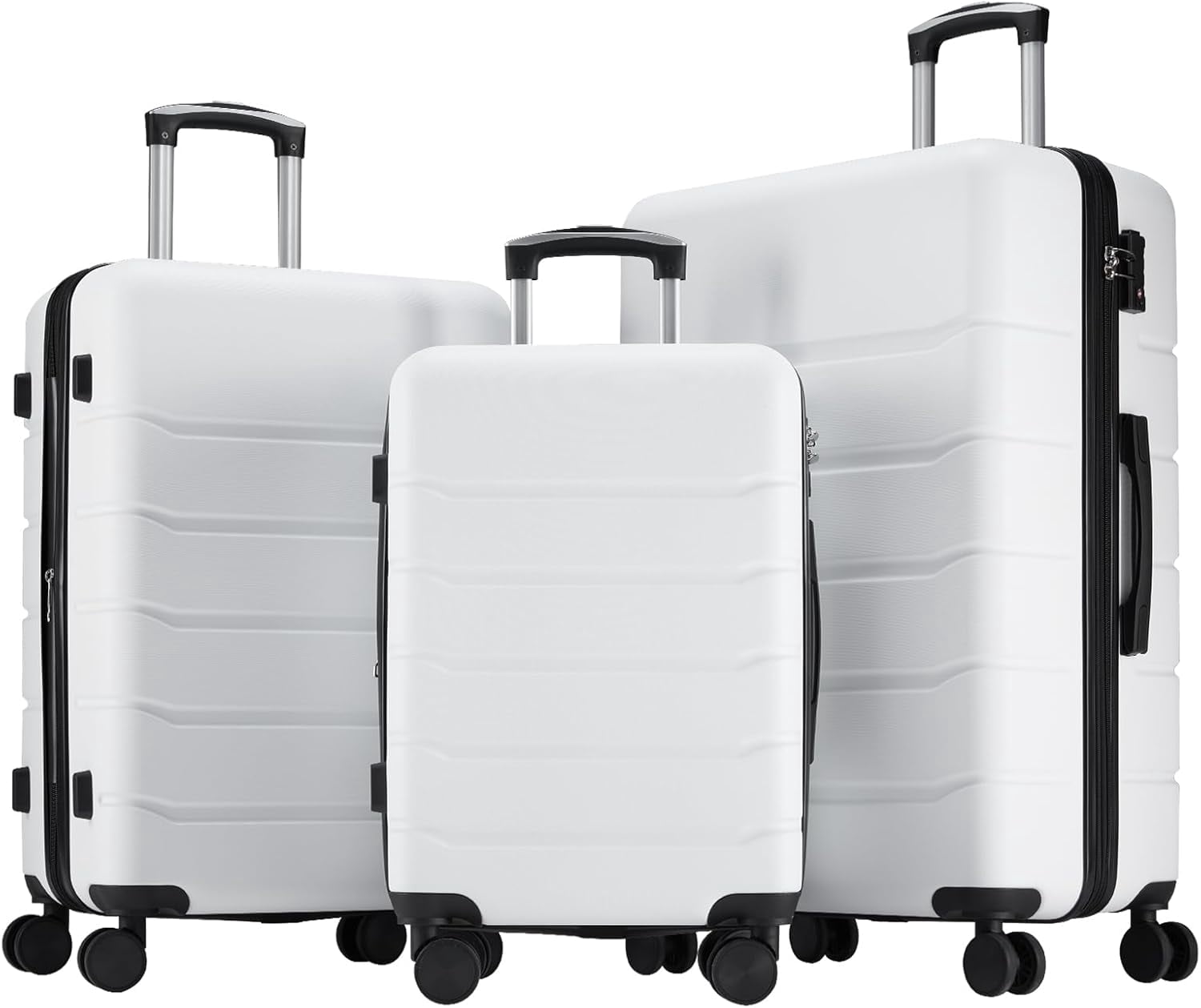 CONCETTA 3 Pcs ABS Hardside Luggage Sets, Lightweight Expandable Hard Shell Rolling Suitcase TSA Lock Spinner Wheel Suit Cases, White