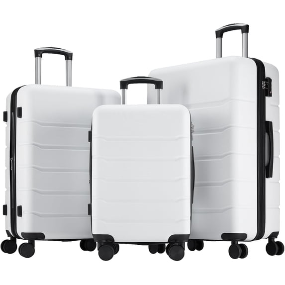 CONCETTA 3 Pcs ABS Hardside Luggage Sets, Lightweight Expandable Hard Shell Rolling Suitcase TSA Lock Spinner Wheel Suit Cases, White