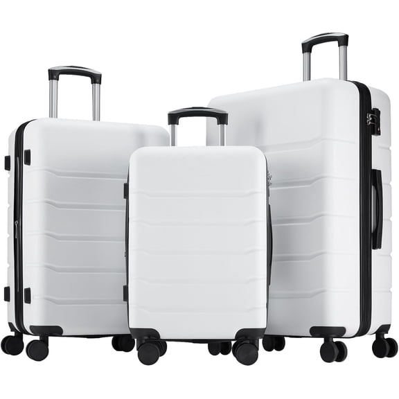 CONCETTA 3 Pcs ABS Hardside Luggage Sets, Lightweight Expandable Hard Shell Rolling Suitcase TSA Lock Spinner Wheel Suit Cases, White