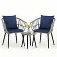 thumbnail image 1 of SHOUFTW 3 Piece Outdoor Patio Furniture Set, Wicker Bistro Chairs with Glass Top Table for Apartment Balcony, Small Backyard, Porch and Deck, Grey, 1 of 8