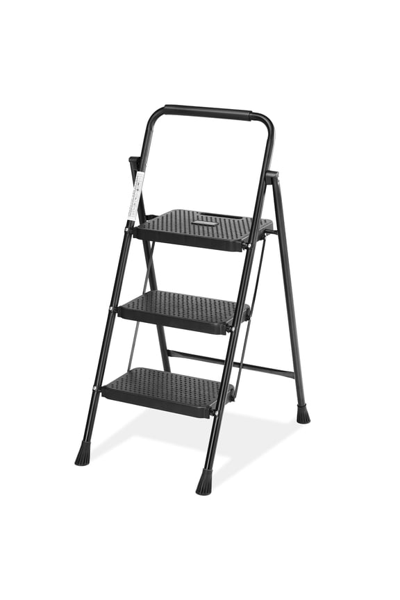 3 Step Ladder, Folding Step Stool with Anti-Slip Pedal, Lightweight Portable Ladder for Home, Workplace, 800lbs Capacity,Black