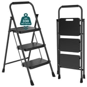 CONCETTA 3 Step Ladder, Folding Step Stool with Anti-Slip Pedal, Lightweight Portable Ladder for Home, Workplace, 800lbs Capacity，Black