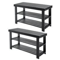 CONCETTA 3-Tier Bamboo Shoe Rack & Bench, 280 lb Capacity Storage Organizer, 11.3 x 27.6 x 17.8 Inches, Ideal for Entryway, Living Room, Balcony, Black