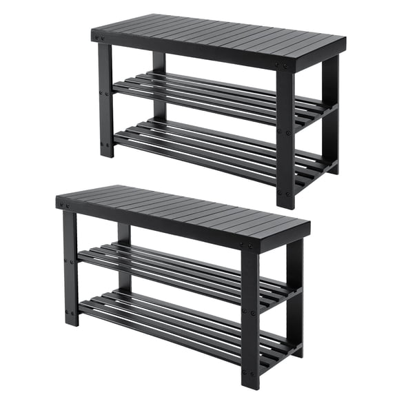 CONCETTA 3-Tier Bamboo Shoe Rack & Bench, 280 lb Capacity Storage Organizer, 11.3 x 27.6 x 17.8 Inches, Ideal for Entryway, Living Room, Balcony, Black