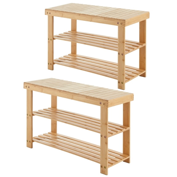 CONCETTA 3-Tier Bamboo Shoe Rack & Bench, 280 lb Capacity Storage Organizer, 11.3 x 27.6 x 17.8 Inches, Ideal for Entryway, Living Room, Balcony, Nature