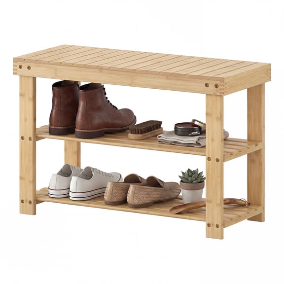 3 Tier Bamboo Shoe Rack Bench, 300LBS Heavy Duty Load Bearing Shoe ...