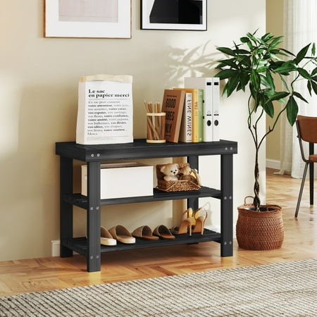 CONCETTA 3-Tier Bamboo Shoe Rack, Compact Entryway Storage Bench Organizer for Home, Black