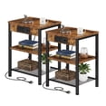 thumbnail image 1 of CONCETTA 3 Tier Nightstands with Charging Stations, Set of 2, Bedside End Tables for Bedroom Living Room, Rustic Brown, 1 of 7