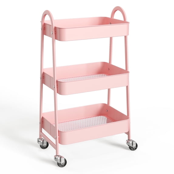 ZUNMOS 3-Tier Rolling Storage Cart, Metal Organizer with Mesh Shelves ...