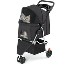 CONCETTA 3 Wheels Dog Stroller, Portable Pet Travel Foldable Carrier with Storage Basket, Black