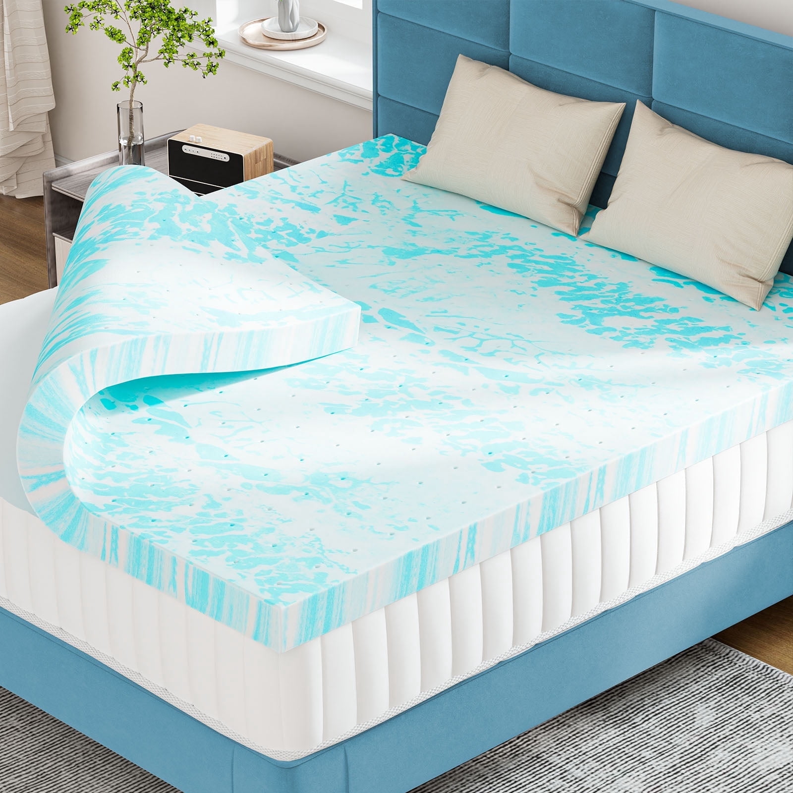 CONCETTA 3 inch Queen Size Memory Foam Mattress Topper with Cooling Gel, Pressure Relief for Back Pain, Comfort Bed Topper, CertiPUR-US Certified