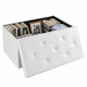 CONCETTA 30" Storage Ottoman Bench, Foldable Footrest Stool with High Load Capacity, Holds Up to 660 lb, PVC Beige