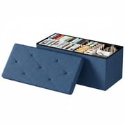 CONCETTA 30" Storage Ottoman Bench, Foldable Footrest Stool with High Load Capacity, Holds Up to 660 lb,Blue