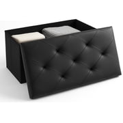 CONCETTA 30" Storage Ottoman – Foldable Faux Leather Stool with Storage, 660 lb Capacity, for Bedroom, Living Room, Entryway, Black