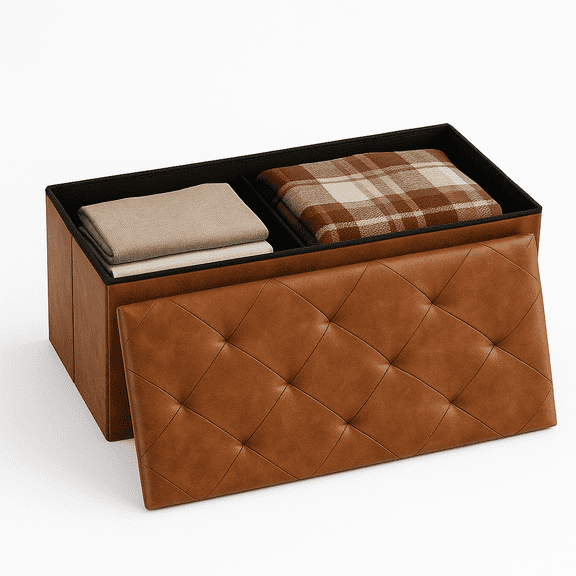 CONCETTA 30" Storage Ottoman – Foldable Faux Leather Stool with Storage, 660 lb Capacity, for Bedroom, Living Room, Entryway, Brown