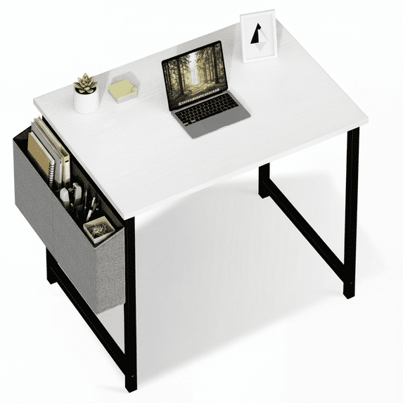 CONCETTA 31 Inch Computer Writing Desk with Storage Bag, Steel Frame for Home Office Study, White