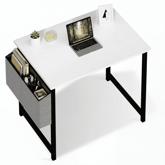 CONCETTA 31 Inch Computer Writing Desk with Storage Bag, Steel Frame for Home Office Study, White