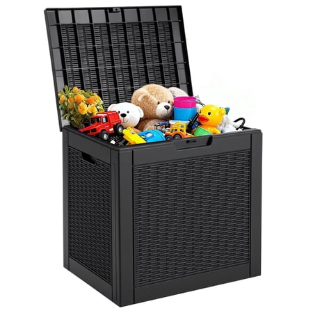 CONCETTA 31-Gallon Waterproof Deck Box, UV-Resistant Resin Outdoor Storage, Lockable Wide-Opening Lid, Garden Patio Storage Bench, Rattan Pattern,Black