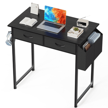 CONCETTA 32 inch Small Desk with Fabric Drawers for Adult, Vanity Desk with Storage for Bedroom, Black