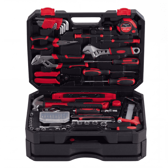 CONCETTA 330-Piece Home Tool Kit, Suitable for Home and Car Repairs with a Drawer Toolbox Storage, Black and Red