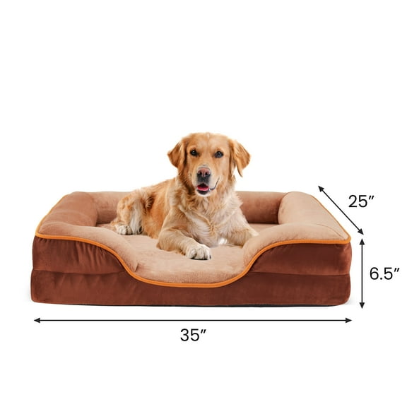 CONCETTA 35"x25" Orthopedic Dog Bed, Large Pet Sofa Bed with Egg Crate Foam Support, Machine Washable Cover, Brown