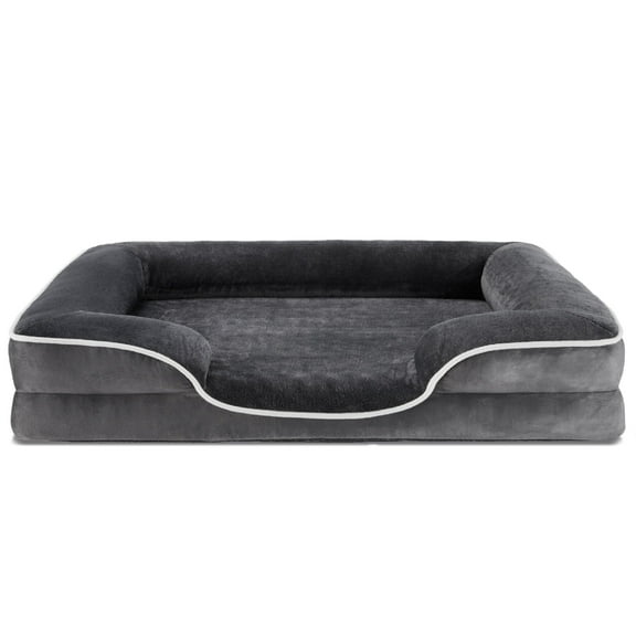 CONCETTA 35"x25" Orthopedic Dog Bed, Supportive Memory Foam Dog Sofa, Washable Removable Cover, Non-Slip Base, Waterproof, Gray