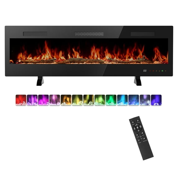 CONCETTA 36"1500W Electric Fireplace with 13 Flame Colors, 12-Hour Timer, Low-Noise, Wall-Mounted, Freestanding, or Built-In