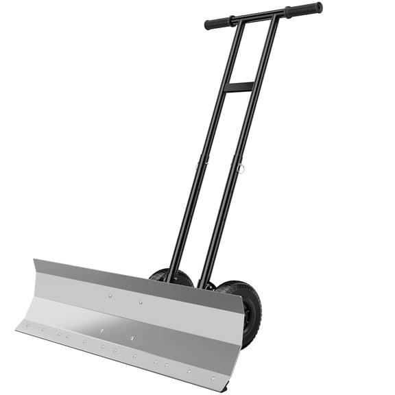 CONCETTA 36" Snow Pusher with Wheels, Wheeled Snow Plow Shovel with Galvanized Steel Blade, Adjustable Handle & Blade Angle, Snow Removal Tool for Driveways & Sidewalks, Silver