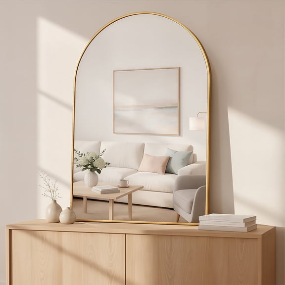 CONCETTA 36"x 24" Arched Wall Mirror, Bathroom Vanity Mirror With Frame, Gold