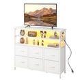 thumbnail image 1 of CONCETTA TV Stand for 45 Inch TV, 6-Drawer Dresser with 3-Tier Open Shelves, LED Lights, Charging Station, Wood Top Entertainment Center for Bedroom, Living Room, Hallway, White, 1 of 9