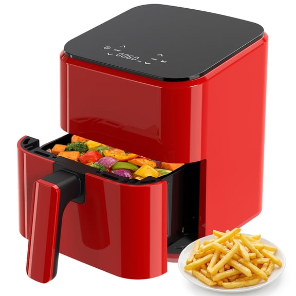 CONCETTA 3QT Air Fryer, 4-in-1 Air Fry, Roast, Reheat & Dehydrate, Nonstick Basket & Crisper Plate, Red