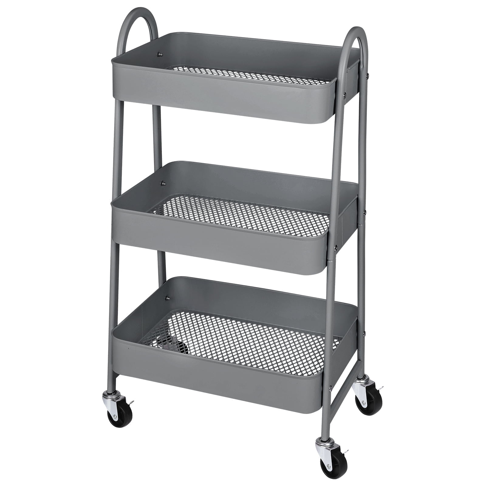 Gray Metal 3-Tier Rolling Utility Storage Cart