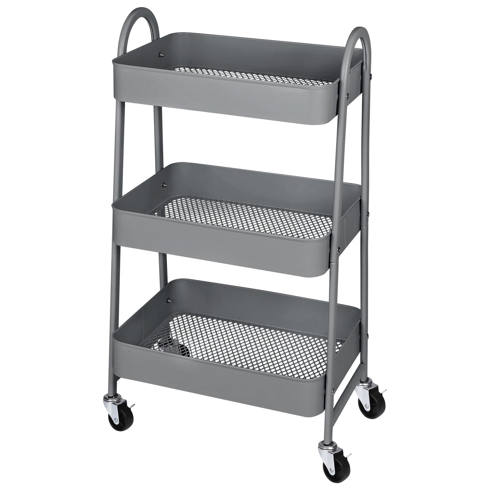 Gray Metal 3-Tier Rolling Utility Storage Cart
