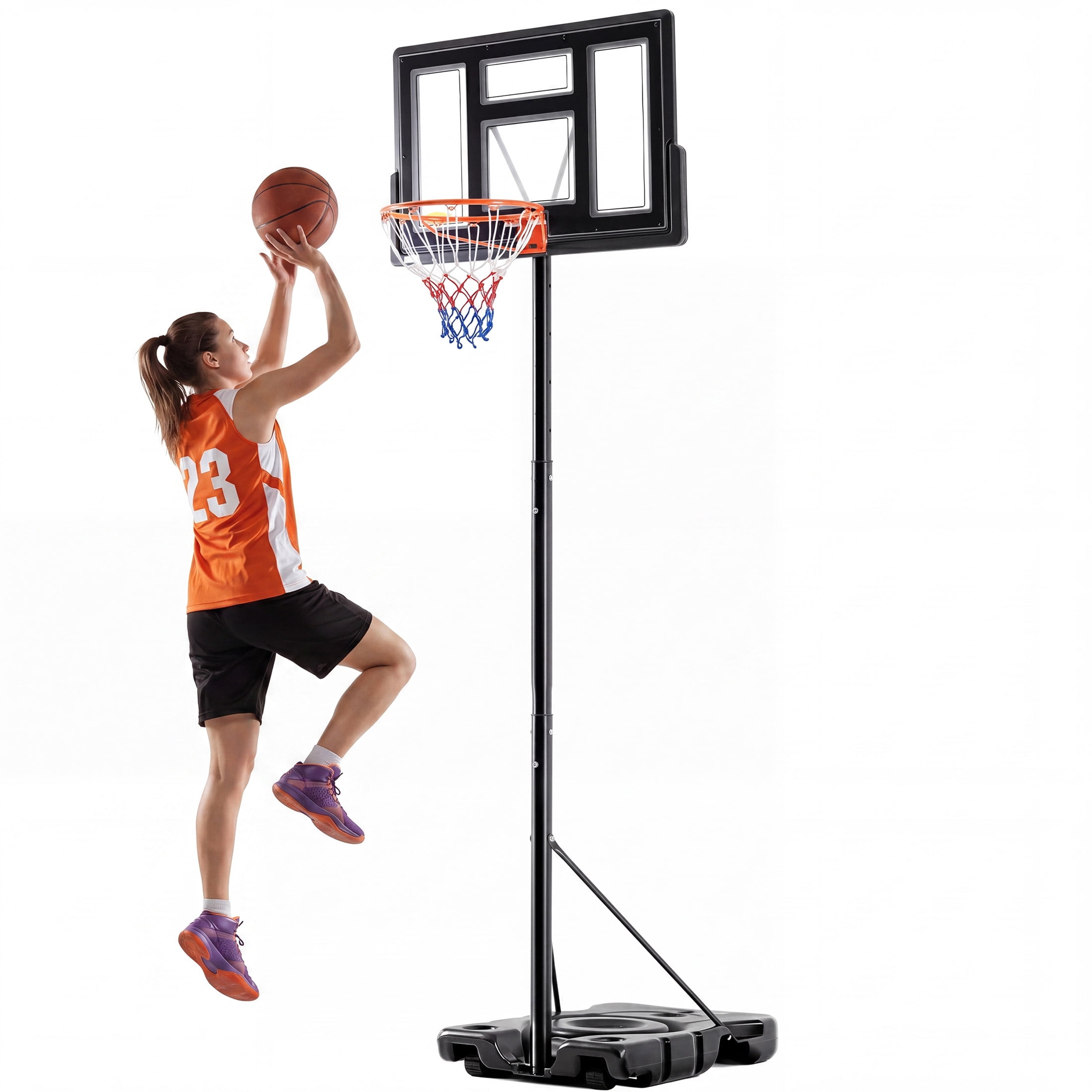 SHOUFTW 10 ft Basketball Hoop, Adjustable Portable System for Kids Youth & Adults, Indoor Outdoor Training Practice with Sturdy Stand, Black